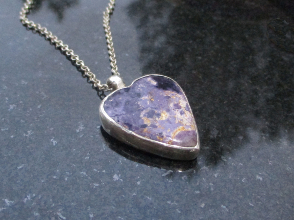 Handmade Heart Opal Necklace 925 Sterling Silver Purple Morado Opal