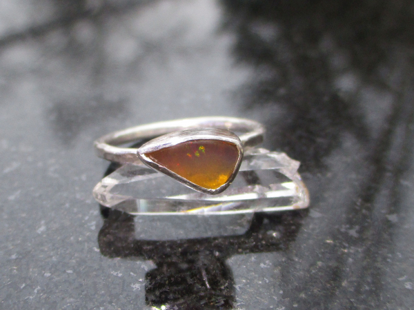Freeform Yellow Opal Ring 925 Sterling Silver with Natural Mexican Opal Size 6.5