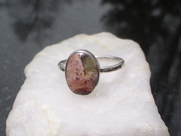 Opal Silver Ring Handmade with Natural Mexican Opal in Matrix and 925 Sterling S