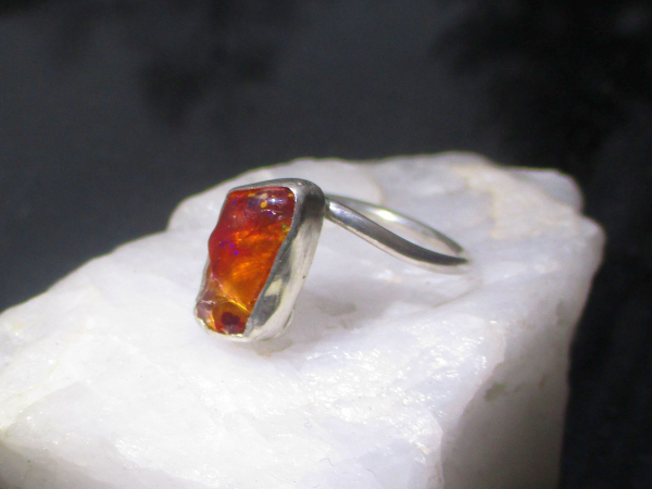 Raw Opal Ring 925 Sterling Silver with Freeform Natural Mexican Opal  Size 8.25