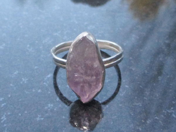 Raw Amethyst Silver Ring Size 8.5  Purple Crystal Point Stacking Ring in Sterlin