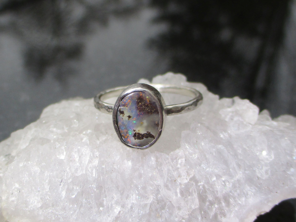 Boulder Opal Ring Handmade with Australian Opal set in Sterling Silver Size 6 St