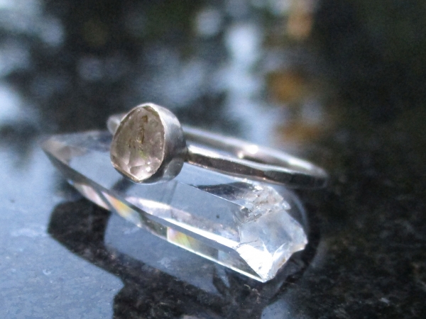 Handmade Quartz Stacking Ring in Sterling Silver Size 6 Fluorescent Crystal Ring