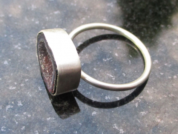 Tabasco Geode Ring In Sterling Silver US Size 9 Black Stone Silver Stackable Geo