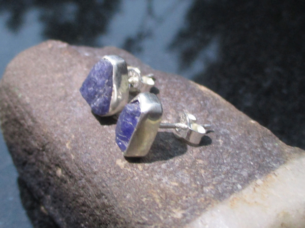 Handmade Tanzanite Crystal Studs in 925 Sterling Silver Natural Purple Stone Stu