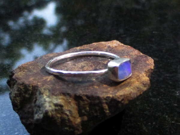 Crystal Opal Ring with Australian Opal Sterling Silver Size 8 Handmade Stackable