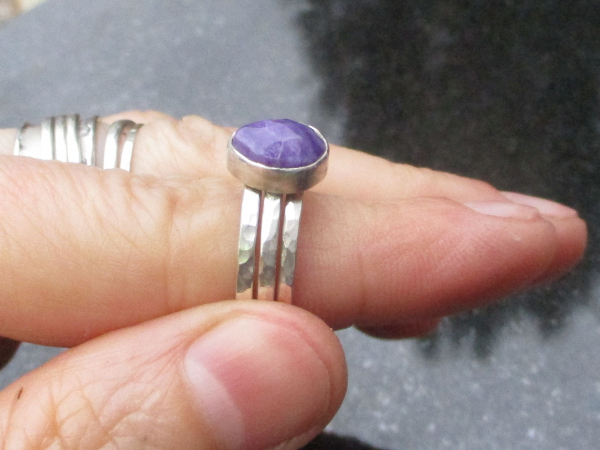 Charoite Stacking Ring Set in 925 Sterling Silver Size 7 with Natural Purple Fac