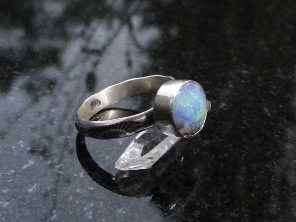 Handmade Boulder Opal Stacking Ring Size 7 Sterling Silver with Natural Australi