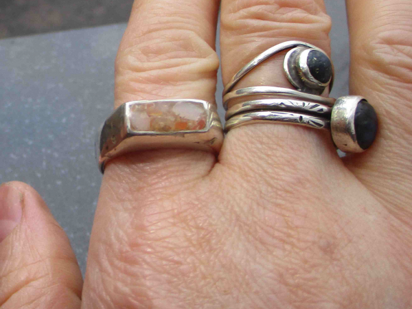 Chunky Opal Silver Ring 925 Sterling Silver  with Natural Mexican Opal Size 8 Ha