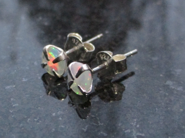 5mm Opal Stud Earrings in Sterling Silver with 4 Prong Setting Small Stone Minim