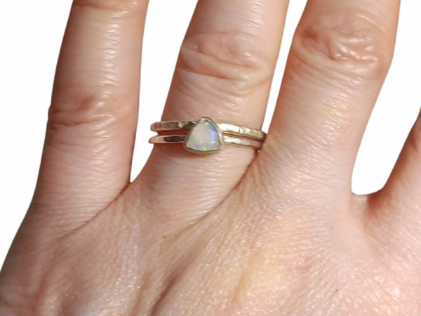 Crystal Opal Stacking Rings Sterling Silver with Natural Australian Opal Size 6