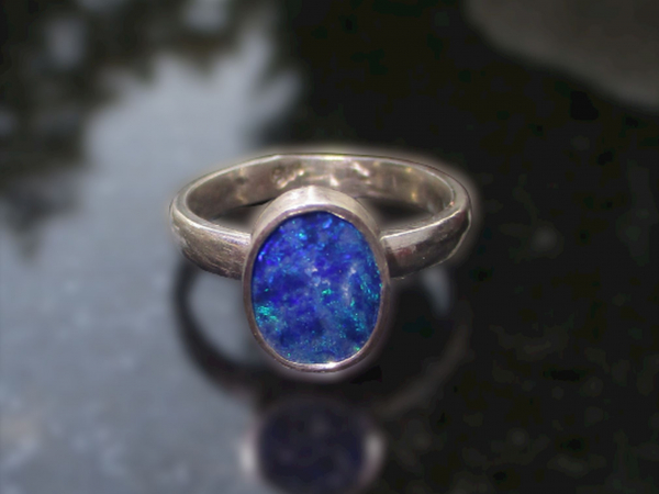 Australian Opal Ring, Blue Opal, 925 Sterling Silver, Size 7.25, Handmade, Rings