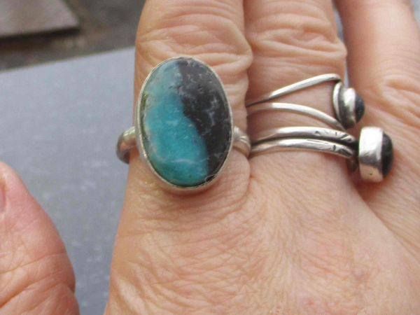 Handmade Opal Ring Set in 925 Sterling Silver with Natural Blue Green Indonesian