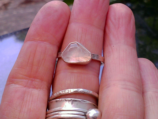 Handmade Rose Quartz Sterling Silver Stacking Ring for Women Handmade Rose Quartz Sterling Silver Stacking Ring for Women