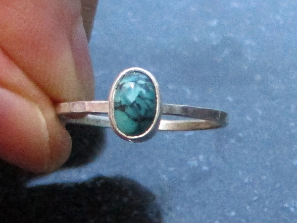 Turquoise Sterling Silver Stacking Ring in Size 9 December Birthstone Handmade G