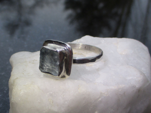 Raw Aquamarine Ring Sterling Silver Handmade March Birthstone Rings for Women Si