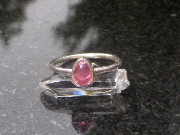 HanAdmade Pink Tourmaline Ring 925 Sterling Silver Size 6 Stacking Rings Silver