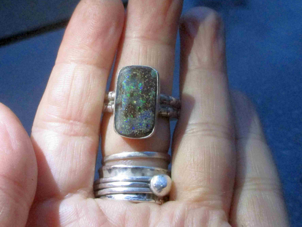 Boulder Opal Ring Statement 925 Sterling Silver Australian Opal Handmade Rings f