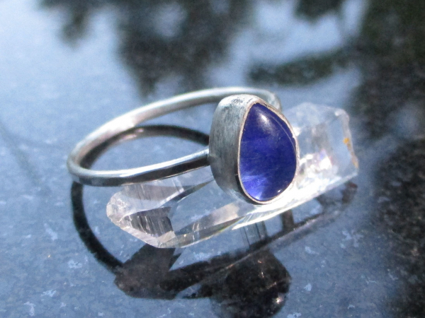 Handmade Kyanite Silver Stacking Ring Size 7 Set in  925 Sterling Silver Natural
