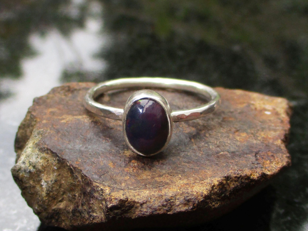 Black Opal Ring 925 Sterling Silver Size 8 Stacking, Rings for Women Ethiopian B