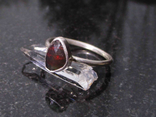 Black Fire Opal Silver Ring in Size 6 Natural Ethiopian Welo Opal Freeform Shape