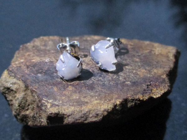 Raw Opal Stud Earrings in Sterling Silver 8 mm Rough White Opal October Birthsto