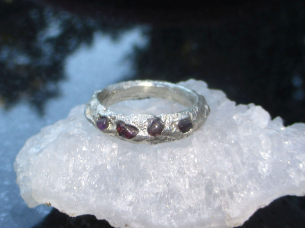 Handmade Pink Sapphire Ring 925 Sterling Silver Sand Cast Natural Sapphire Size