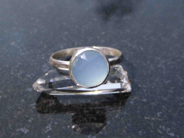 Handmade Blue Chalcedony Silver Ring in Size 6 with Natural Blue Gemstone Round