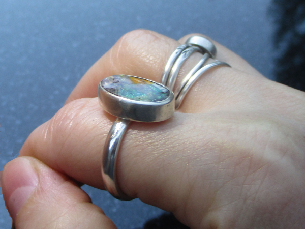 Handmade Boulder Opal Ring 925 Sterling Silver Oval Natural Australian Opal Size