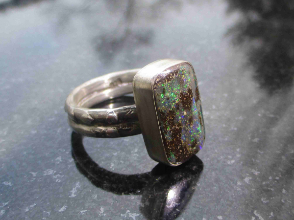 Boulder Opal Ring Statement 925 Sterling Silver Australian Opal Handmade Rings f