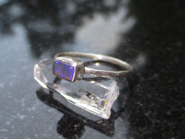 Raw Fire Opal Ring, Size 7.5, Natural Mexican Fire Opal Crystal Ring in Sterling