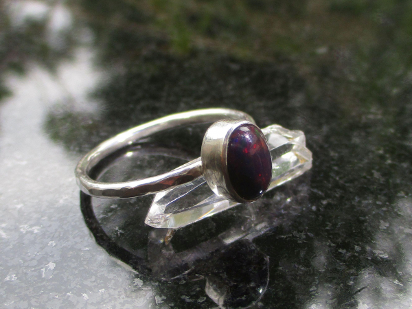 Black Opal Ring 925 Sterling Silver Size 8 Stacking, Rings for Women Ethiopian B