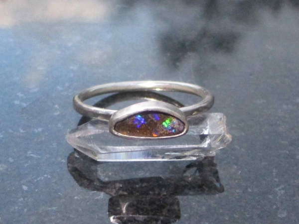 Handmade Boulder Opal Stacking Ring 925 Sterling Silver Size 8 Queensland Austra