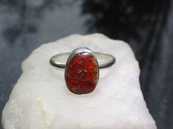 Fire Opal Ring 925 Sterling Silver with Natural Mexican Opal in Matrix Size 9 Ha