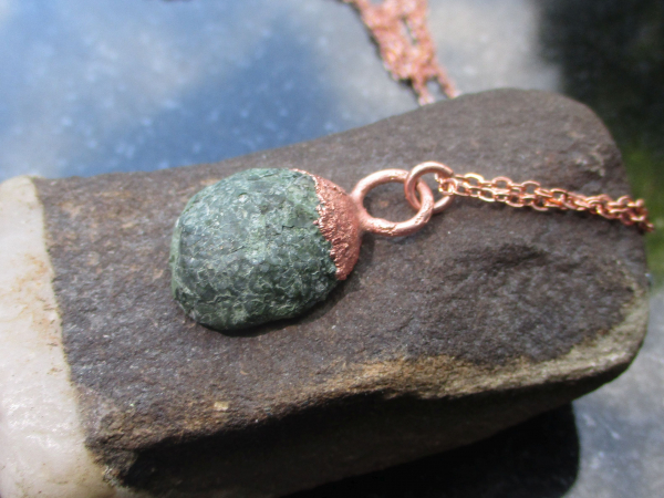 Handmade Druzy Geode Copper Electroformed Necklace with Black Tabasco Geode Quar