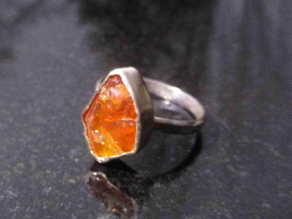 Raw Fire Opal Ring Sterling Silver with Natural Mexican Opal in Matrix Size 8 Op