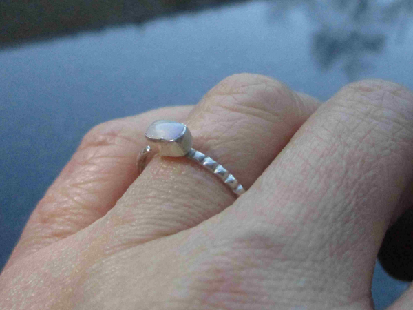 Crystal Opal Stacking Ring Sterling Silver with Natural Australian Opal Size 6