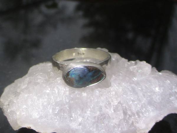 Boulder Opal Stacking Ring Handmade with Natural Australian Opal and 925 Sterlin