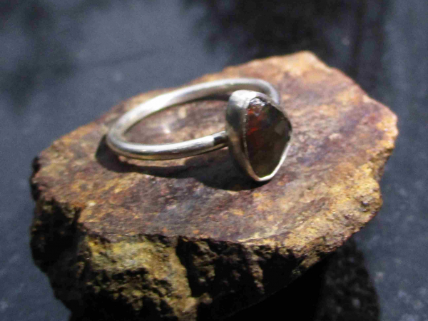 Black Fire Opal Silver Ring in Size 6 Natural Ethiopian Welo Opal Freeform Shape