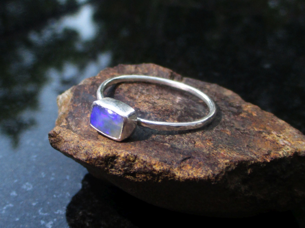 Crystal Opal Ring with Australian Opal Sterling Silver Size 8 Handmade Stackable
