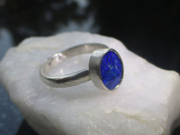 Australian Opal Ring, Blue Opal, 925 Sterling Silver, Size 7.25, Handmade, Rings