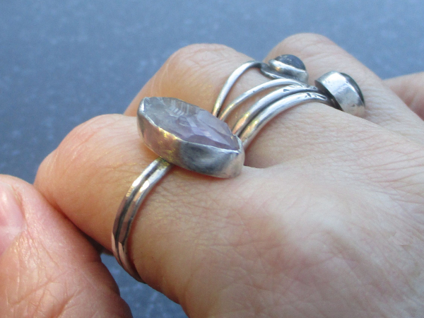 Raw Amethyst Silver Ring Size 8.6  Purple Crystal Point Stacking Ring in Sterlin