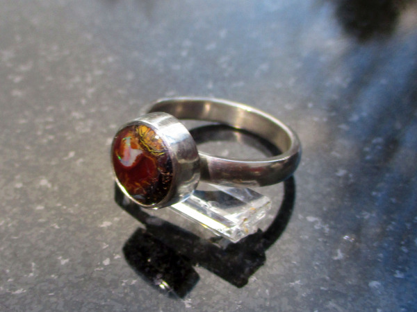 Handmade Australian Boulder Opal Ring * Made with a round Australian boulder Opa