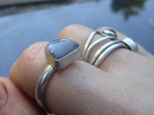 Handmade Boulder Opal Silver Ring * Made with freeform, Clear Blue and White Aus