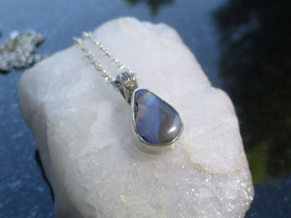 Handmade Boulder Opal Necklace with Natural Australian Opal Pendant October Birt