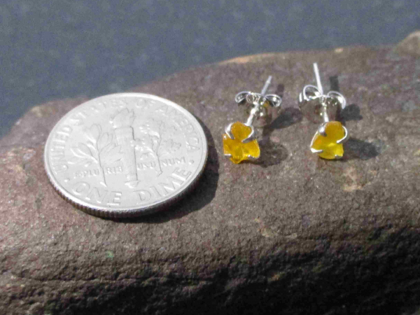 6mm Raw Opal Stud Earrings in Sterling Silver with 4 Prong Setting Small Stone M
