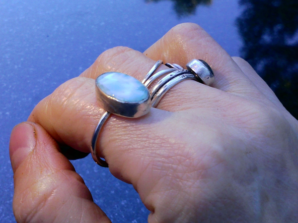 Handmade Larimar Ring 925 Sterling Silver Stackable Rings for Women