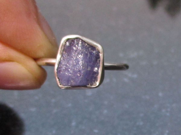 Raw Tanzanite Ring in US Size 7.5 Set in 925 Sterling Silver, Natural Purple Cry