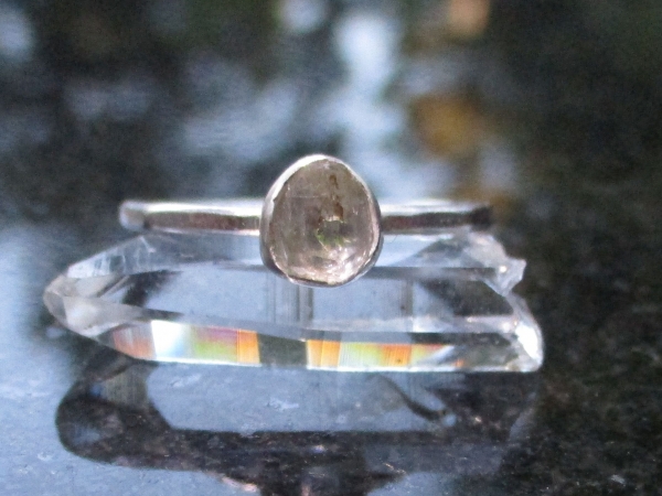 Handmade Quartz Stacking Ring in Sterling Silver Size 6 Fluorescent Crystal Ring