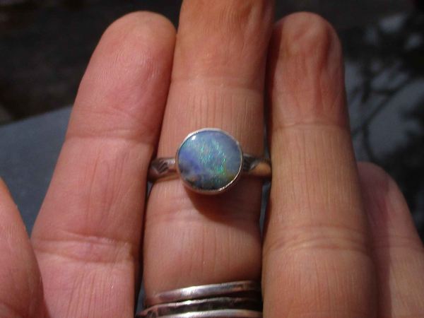 Handmade Boulder Opal Stacking Ring Size 7 Sterling Silver with Natural Australi